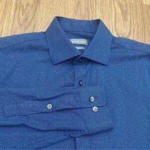 Michael Kors Shirt Mens Large 16 32/33 Slim Fit Button Up Micro Honeycomb  Blue